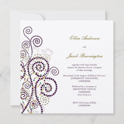 Elegant Classy Boho Paarse Spirals Wedding Invite Kaart (Voorkant)