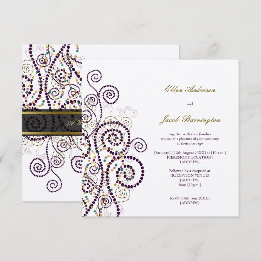 Elegant Classy Boho Paarse Spirals Wedding Invite Kaart (Voorkant / Achterkant)