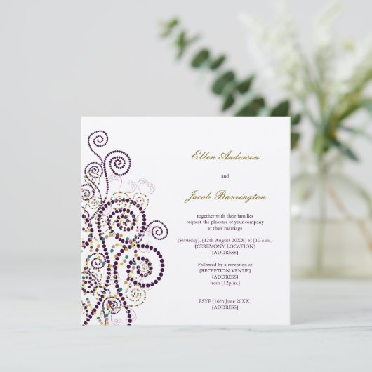 Elegant Classy Boho Paarse Spirals Wedding Invite Kaart (Staand voorkant)