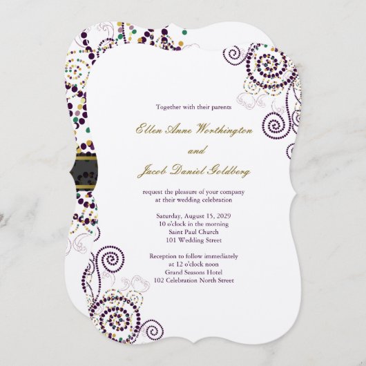 Elegant Classy Boho Paarse Spirals Wedding Invite Kaart (Voorkant / Achterkant)