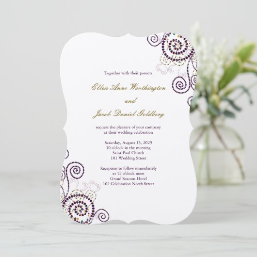 Elegant Classy Boho Paarse Spirals Wedding Invite Kaart (Staand voorkant)
