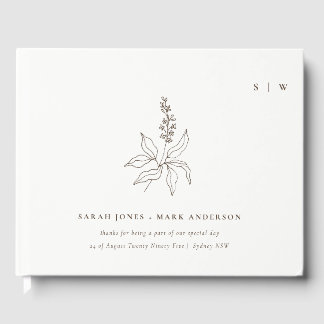 Elegant Classy Botanical Floral Sketch Wedding Gastenboek