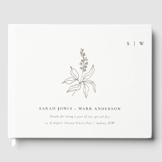 Elegant Classy Botanical Floral Sketch Wedding Gastenboek (Voorkant)