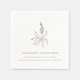 Elegant Classy Botanical Floral Sketch Wedding Servet