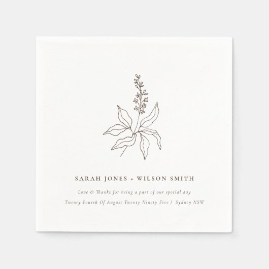 Elegant Classy Botanical Floral Sketch Wedding Servet (Voorkant)