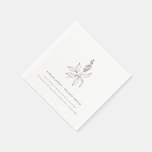 Elegant Classy Botanical Floral Sketch Wedding Servet (Hoek)