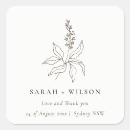 Elegant Classy Botanical Floral Sketch Wedding Vierkante Sticker