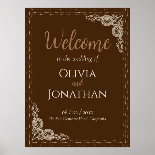 Elegant Classy Bronze  bruiloft Welkomstbord Poster (Voorkant)