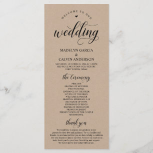 Elegant Classy Brown Rustic Kraft Wedding Ceremony Programmakaart