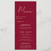 Elegant Classy Burgundy Gold Modern Chic Wedding Menu (Voorkant)