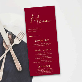 Elegant Classy Burgundy Gold Modern Chic Wedding Menu