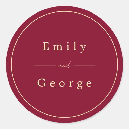 Elegant Classy Burgundy Gold Modern Chic Wedding Ronde Sticker (Voorkant)