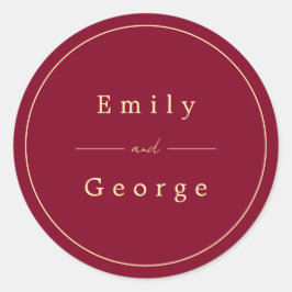 Elegant Classy Burgundy Gold Modern Chic Wedding Ronde Sticker