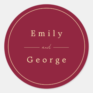 Elegant Classy Burgundy Gold Modern Chic Wedding Ronde Sticker