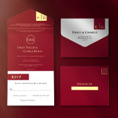 Elegant Classy Burgundy Gold Monogram Weddenschap All In One Uitnodiging