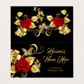 Elegant Classy Butterfly Red Rose Black Gold Visitekaartje (Buitenkant ongevouwen)