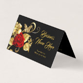Elegant Classy Butterfly Red Rose Black Gold Visitekaartje (Voorkant)