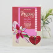 Elegant Classy Calligraphy Red Heart Bow Wedding Kaart (Staand voorkant)