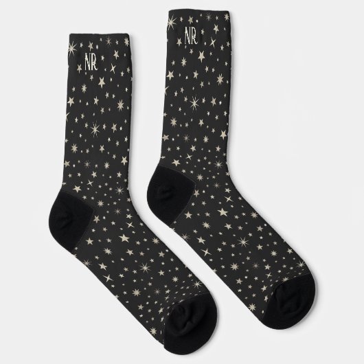 Elegant Classy Charcoal Gray Silver Stars Monogram Sokken (Rechts)