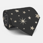 Elegant Classy Charcoal Gray Silver Stars Monogram Stropdas (Opgerold)