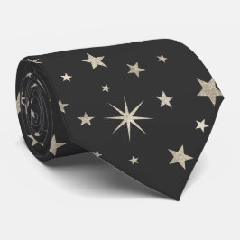 Elegant Classy Charcoal Gray Silver Stars Monogram Stropdas