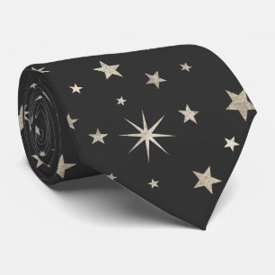 Elegant Classy Charcoal Gray Silver Stars Monogram Stropdas