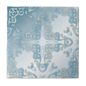 Elegant Classy Chic Blue Metallic Baroque Border Tegeltje (Voorkant)