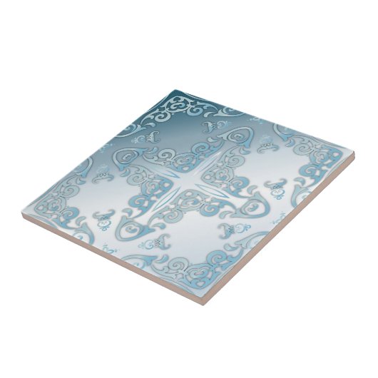 Elegant Classy Chic Blue Metallic Baroque Border Tegeltje (Zijkant)