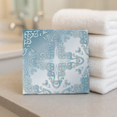 Elegant Classy Chic Blue Metallic Baroque Border Tegeltje