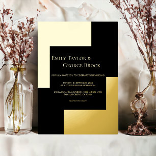 Elegant Classy Chic Modern Wedding Black and Gold Folie Uitnodiging