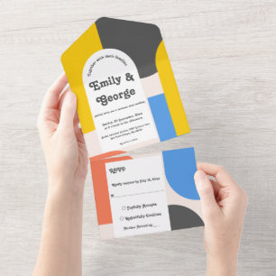 Elegant Classy Colorful Abstract Modern Wedding All In One Uitnodiging