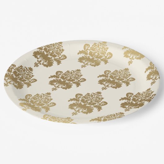 Elegant Classy Cream Gold Damask Patroon Papieren Bordje (Gekanteld)