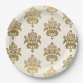 Elegant Classy Cream Gold Damask Patroon Papieren Bordje (Voorkant)