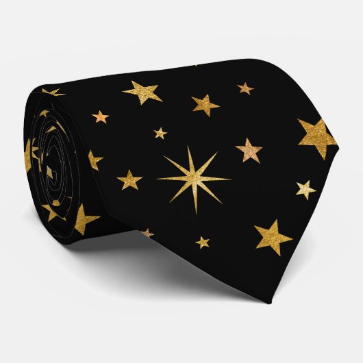 Elegant Classy Custom Monogram Black en Gold Star Stropdas (Opgerold)