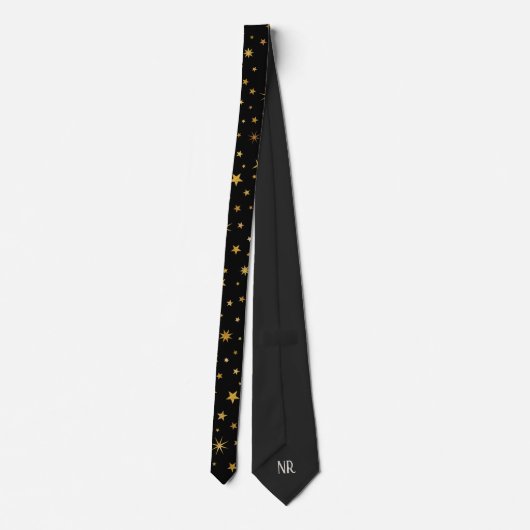 Elegant Classy Custom Monogram Black en Gold Star Stropdas (Achterkant)