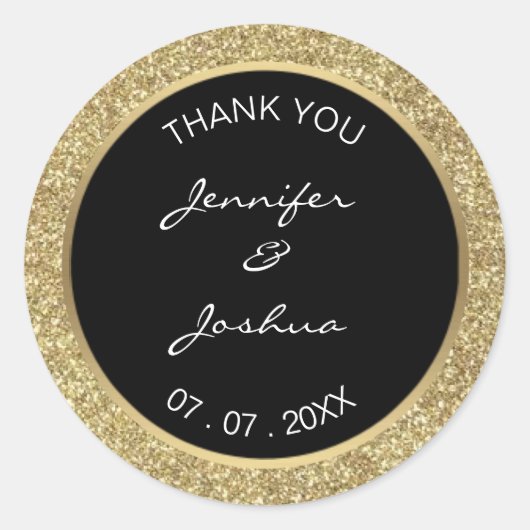 Elegant Classy Custom Zwart Goud Glitter Bruiloft Ronde Sticker (Voorkant)