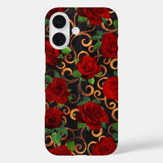 Elegant Classy Damask  Chic Black Red Roses Case-Mate iPhone Case (Achterkant)