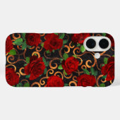 Elegant Classy Damask  Chic Black Red Roses Case-Mate iPhone Case (Achterkant (horizontaal))
