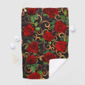Elegant Classy Damask  Chic Black Red Roses Golfhanddoek (Insitu)