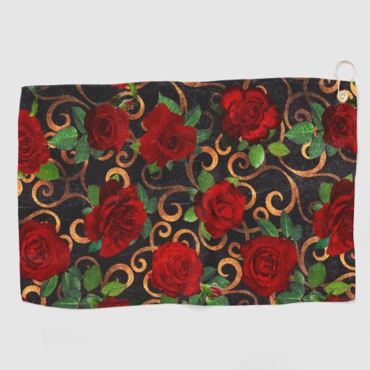 Elegant Classy Damask  Chic Black Red Roses Golfhanddoek (Horizontaal)