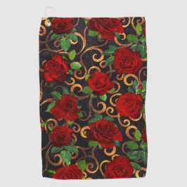 Elegant Classy Damask  Chic Black Red Roses Golfhanddoek