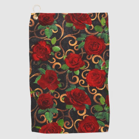 Elegant Classy Damask  Chic Black Red Roses Golfhanddoek (Voorkant)
