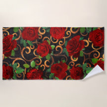 Elegant Classy Damask  Chic Black Red Roses