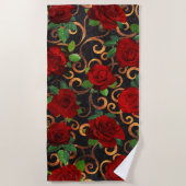 Elegant Classy Damask  Chic Black Red Roses Strandlaken (Voorkant)