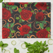 Elegant Classy Damask Chic Black Red Roses Theedoek (Gevouwen)