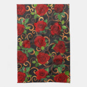 Elegant Classy Damask Chic Black Red Roses Theedoek (Verticaal)