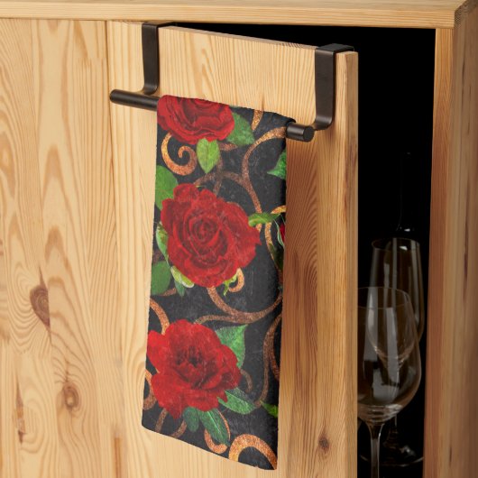 Elegant Classy Damask Chic Black Red Roses Theedoek (Derde Gevouwen)