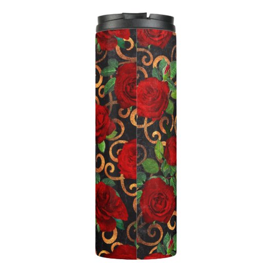 Elegant Classy Damask Chic Black Red Roses Thermosbeker (Achterkant)