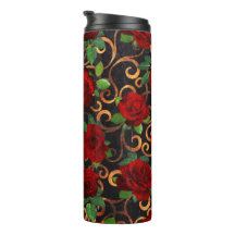 Elegant Classy Damask  Chic Black Red Roses