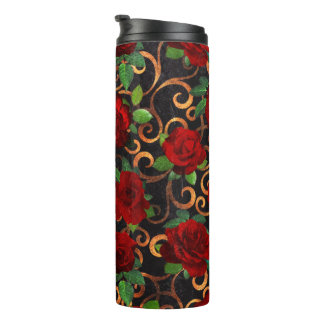 Elegant Classy Damask Chic Black Red Roses Thermosbeker